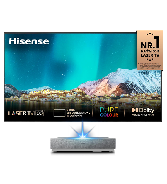 Hisense 100L5HD 4K Smart Laser TV projektor z ekranem ramowym ALR o przekątnej 100''