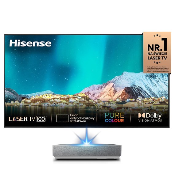 Hisense 100L5HD 4K Smart Laser TV projektor z ekranem ramowym ALR o przekątnej 100'' zestaw