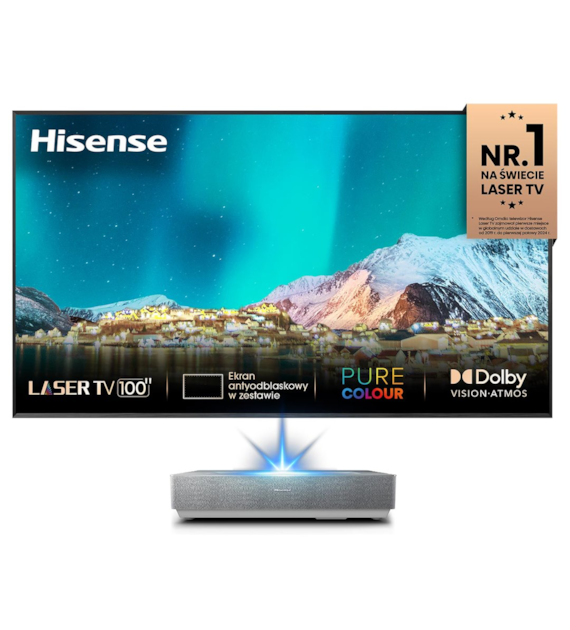 Hisense 100L5HD 4K Smart Laser TV projektor z ekranem ramowym ALR o przekątnej 100'' zestaw