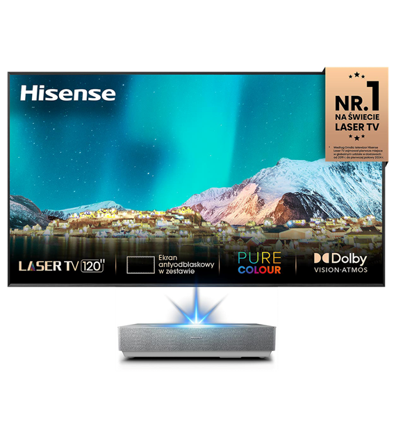 Hisense 120L5HA 4K Smart Laser Cinema projektor laserowy UST z ekranem ALR o przekątnej 120 