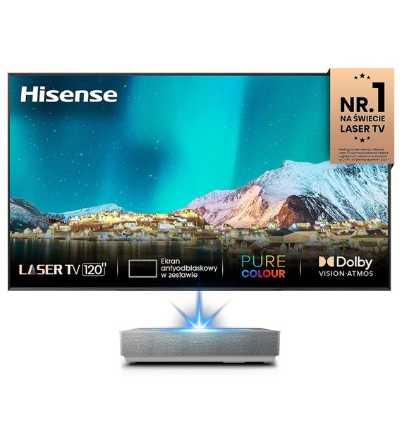 Hisense 120L5HA 4K Smart Laser TV projektor laserowy z ekranem ramowym ALR o przekątnej 120  zestaw