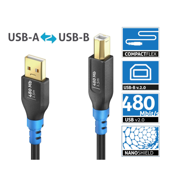 Purelink FlexInstall FIU200-015 elastyczny kabel USB 2.0 USB-A/USB-B 2A/5V/10W 480Mb 1,5m