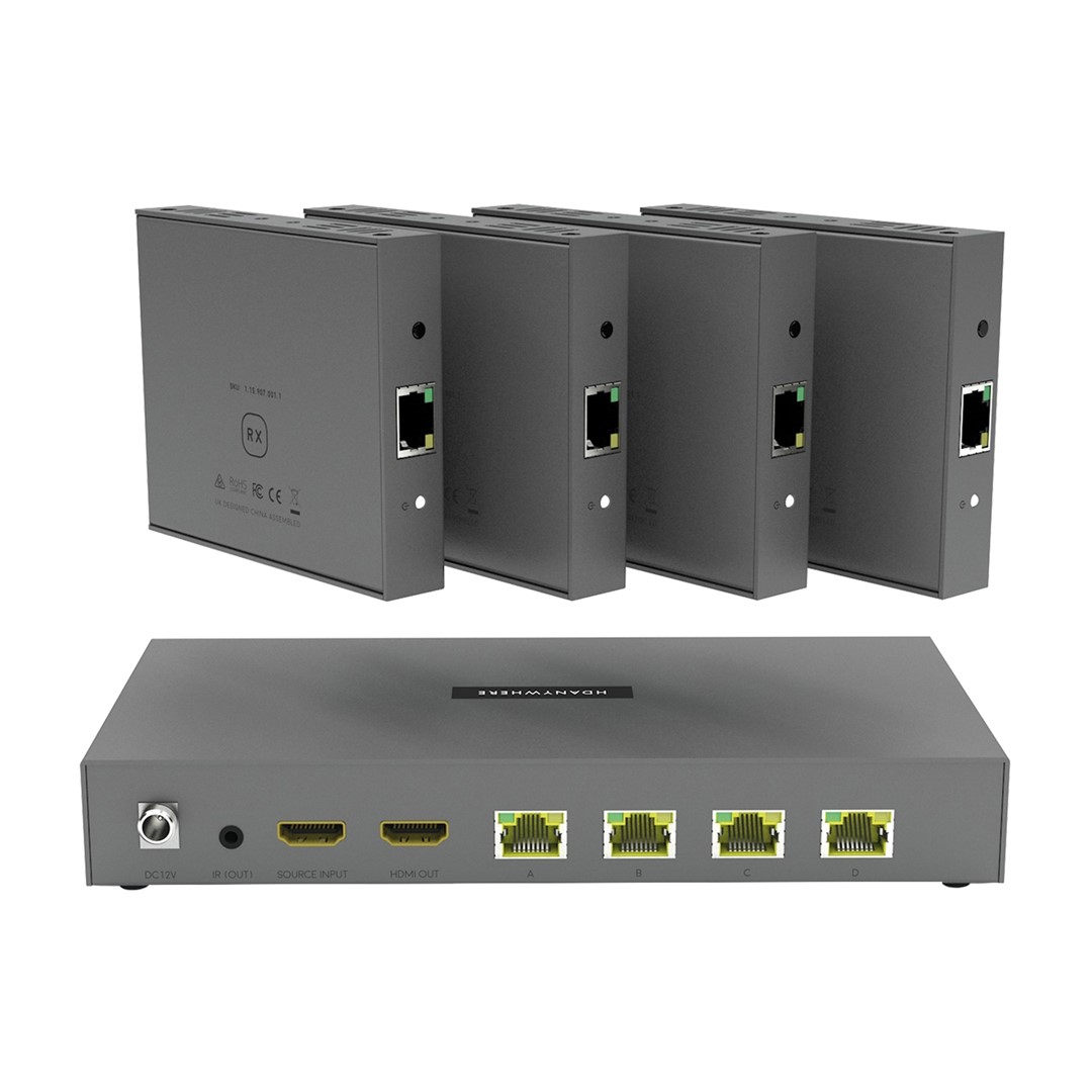 HDAnywhere HDA-250892 XTND 4K 40m TPC HDBaseT 18 Gbps HDR rozdzielacz HDMI po skrętce (1+4+1)