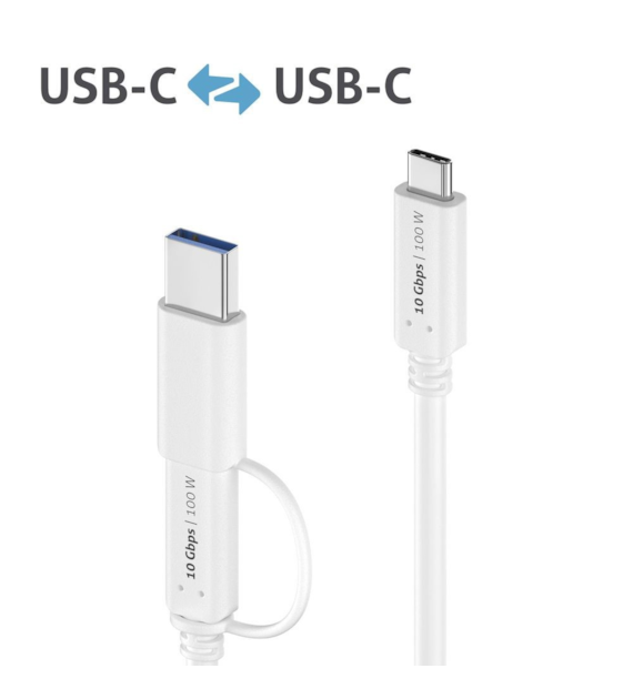 PureLink iSeries IS2512-010 kabel USB 3.2 Gen2x1 USB-C/USB-C z adapterem USB-A 10Gbps 100W 4k@60Hz 1,0m biały