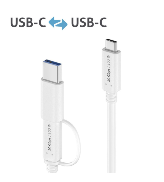 PureLink iSeries IS2512-010 kabel USB 3.2 Gen2x1 USB-C/USB-C z adapterem USB-A 10Gbps 100W 4k@60Hz 1,0m biały