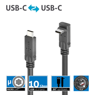 PureLink Purelnstall MicroX4 PI6610-050 mikro-koaksjalny kabel USB-C / USB-C 90° USB 3.2 Gen1x2 10Gbps 100W E-marker Alt-mode 5,0m