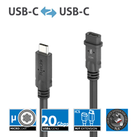 PureLink Purelnstall MicroX4 PI6630-015 mikro-koaksjalny kabel przedłużający USB-C (męski/żeński) USB4 Gen2x2 20Gbps 240W E-marker Alt-mode 1,5m