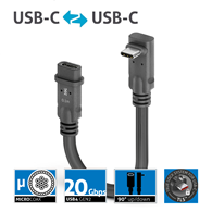 PureLink Purelnstall MicroX4 PIA610 mikro-koaksjalny adapter USB-C / USB-C 90° (góra/dół) USB4 Gen2x2 20Gbps 240W E-marker Alt-mode 0,1m