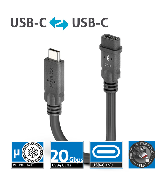 PureLink Purelnstall MicroX4 PIA630 mikro-koaksjalny adapter USB-C (męsko/żeński) USB4 Gen2x2 20Gbps 240W E-marker 0,1m