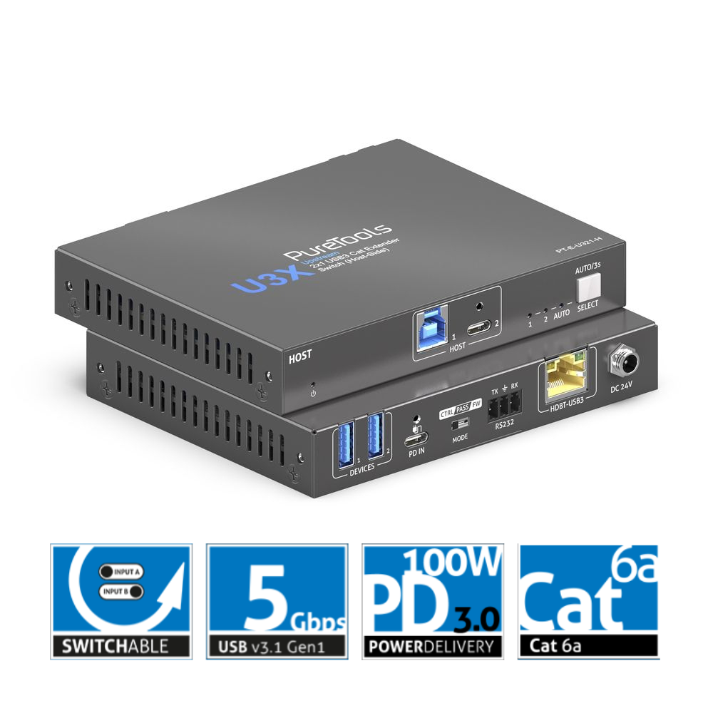 PureLink PureTools PT-E-U321-H Przełącznik i przedłużacz danych USB3 HDBaseT 2x1 po stronie hosta