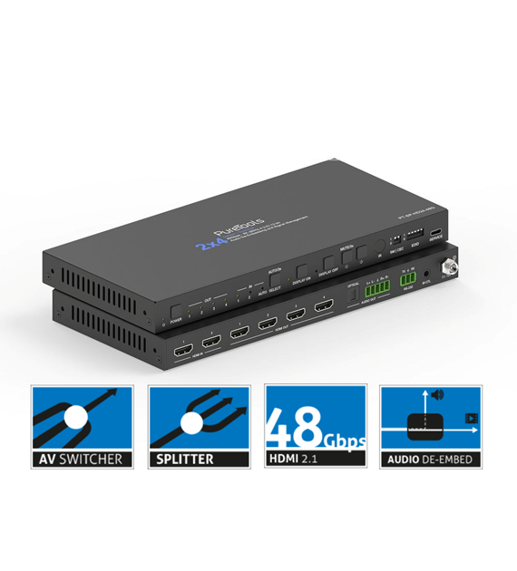 PureLink PureTools PT-SP-HD24-48G rozdzielacz 2x4 ze skalerem de-embedding audio HDMI 2.1 EDID 8K/HDR 48Gbps