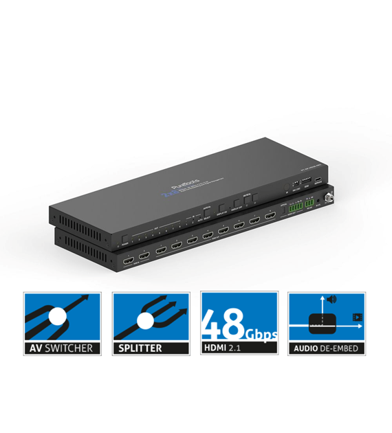 PureLink PureTools PT-SP-HD28-48G rozdzielacz 2x8 ze skalerem de-embedding audio HDMI 2.1 EDID 8K/HDR 48Gbps