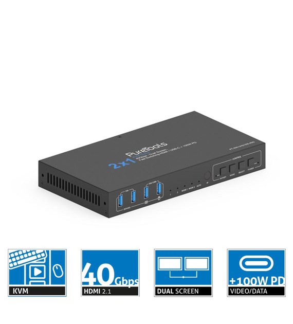 PureLink PureTools  PT-SW-UH21DS-40G przełącznik KVM USB-C/ HDMI do dwóch wyświetlaczy