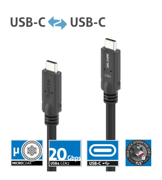 PureLink Purelnstall MicroX4 PI6600-010 mikro-koaksjalny kabel USB-C USB4 Gen2x2 20Gbps 240W E-marker 1,0m