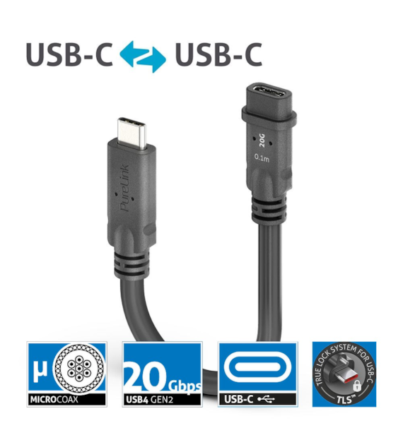 PureLink Purelnstall MicroX4 PIA630 mikro-koaksjalny adapter USB-C (męsko/żeński) USB4 Gen2x2 20Gbps 240W E-marker 0,1m