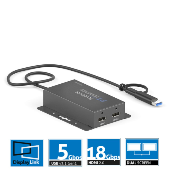 PureLink PureTools PT-C-U3HD-DL Konwerter USB 3.2 Gen1 DisplayLink z obsługą dwóch ekranów 4K 60Hz (HDMI)