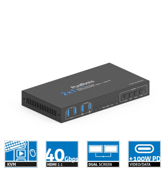 PureLink PureTools  PT-SW-UH21DS-40G przełącznik KVM USB-C/ HDMI do dwóch wyświetlaczy