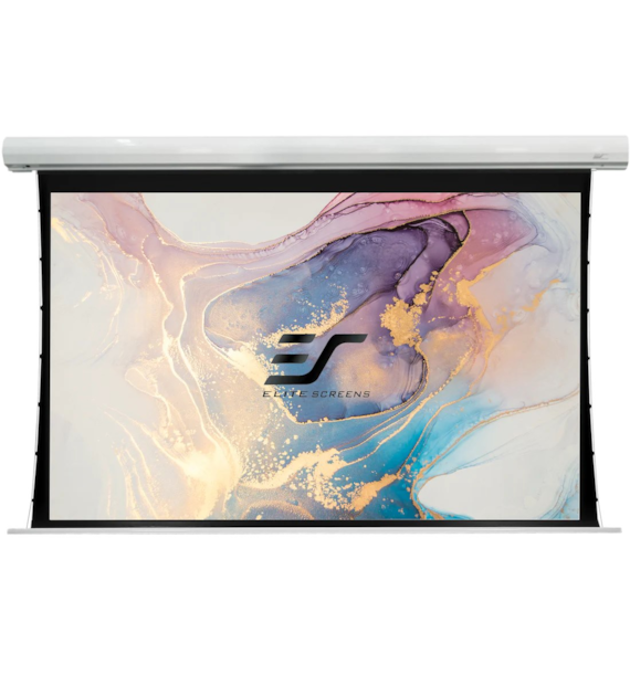 Elite Screens Saker Tab Tension SKT101XH-CLR5-E12 CLR 5, pow. robocza 224 x 126cm, czarny top 30cm, 16:9, biała kaseta ekran elektryczny z napinaczami