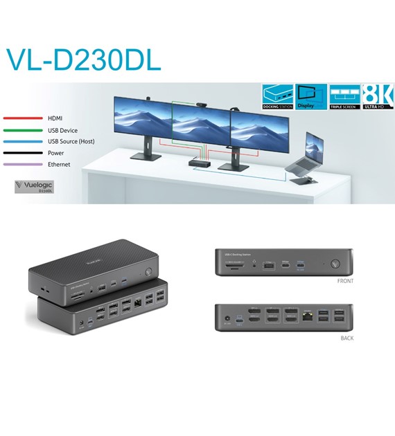 PureLink Vuelogic VL-D230DL stacja dokująca USB-C 3.2 z technologią DisplayLink 18 w 1