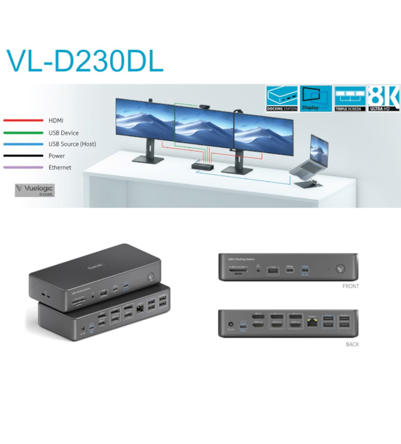 Vuelogic VL-D230DL USB-C 3.2 z technologią DisplayLink 18 w 1 stacja dokująca z zasilaczem 150W