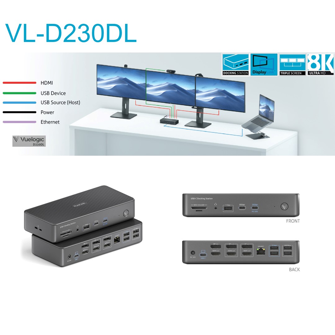 Vuelogic VL-D230DL USB-C 3.2 z technologią DisplayLink 18 w 1 stacja dokująca