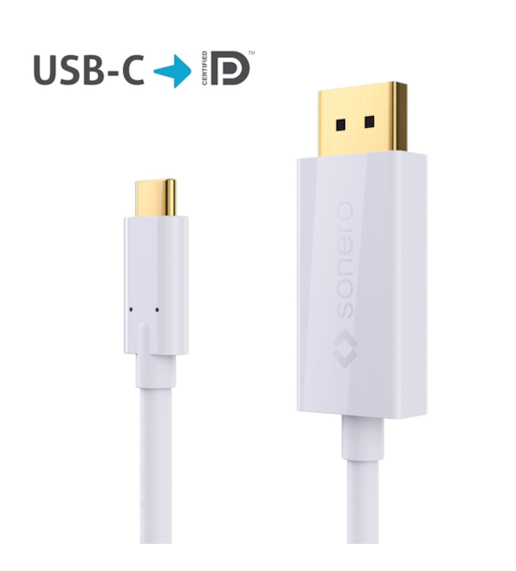 Sonero XUCC021-020 kabel USB-C na DisplayPort 1.3 4K@60Hz 18Gbps biały 2,0m